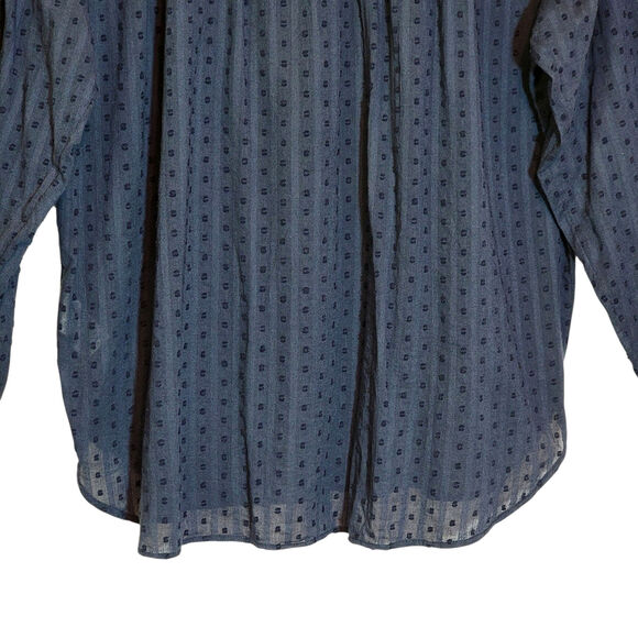Point Sur J Crew Navy Swiss Dot Blouse Vintage Style Ruffle Collar Relaxed 14 - Picture 11 of 15